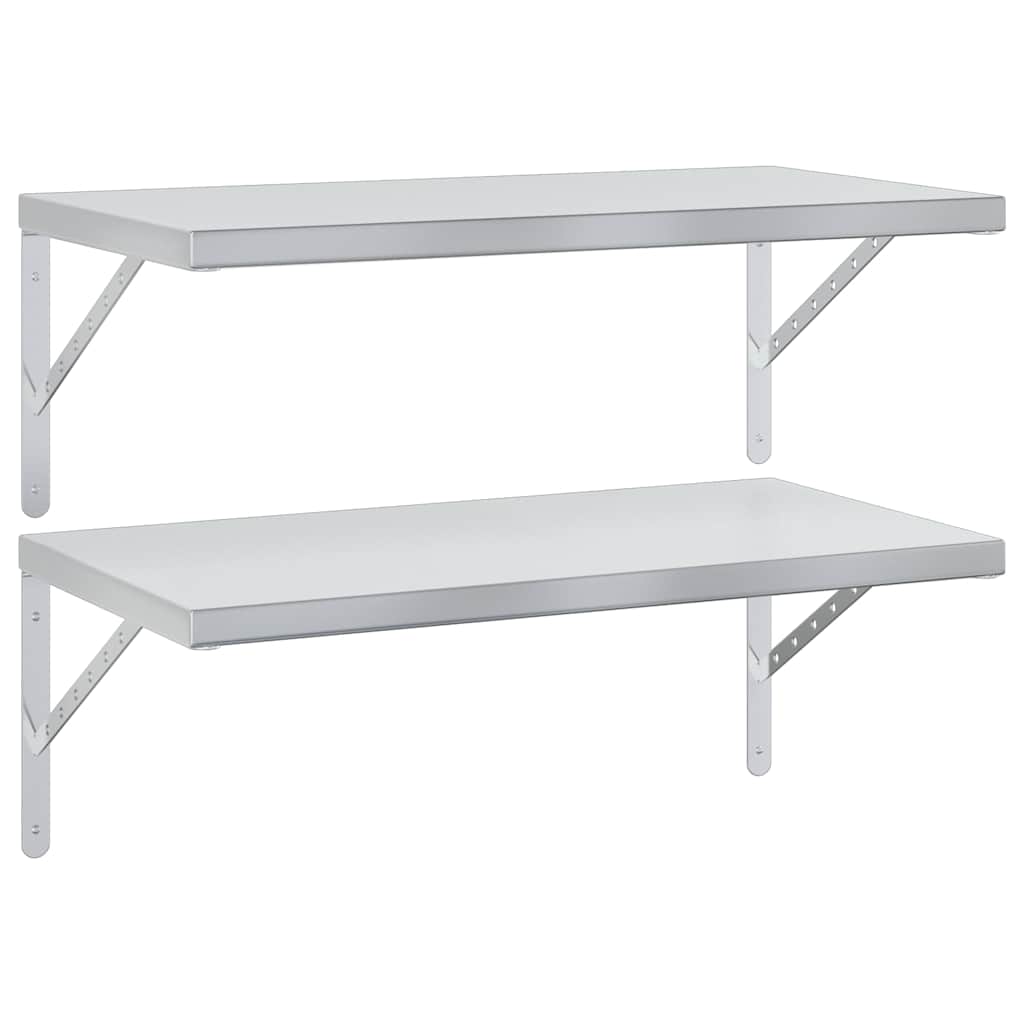 Wall Shelves 2 pcs 75x40 cm Silver Stainless Steel