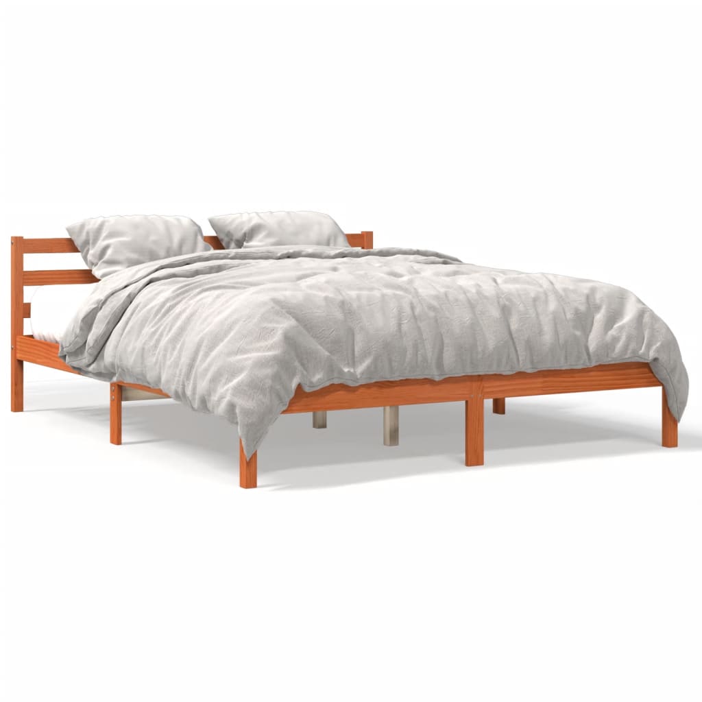 Bed Frame | Wax Brown | Solid Pine Wood, Plywood | Double | Modern