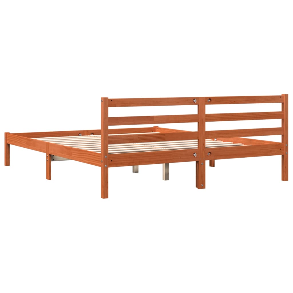 Bed Frame | Wax Brown | Solid Pine Wood, Plywood | Double | Modern