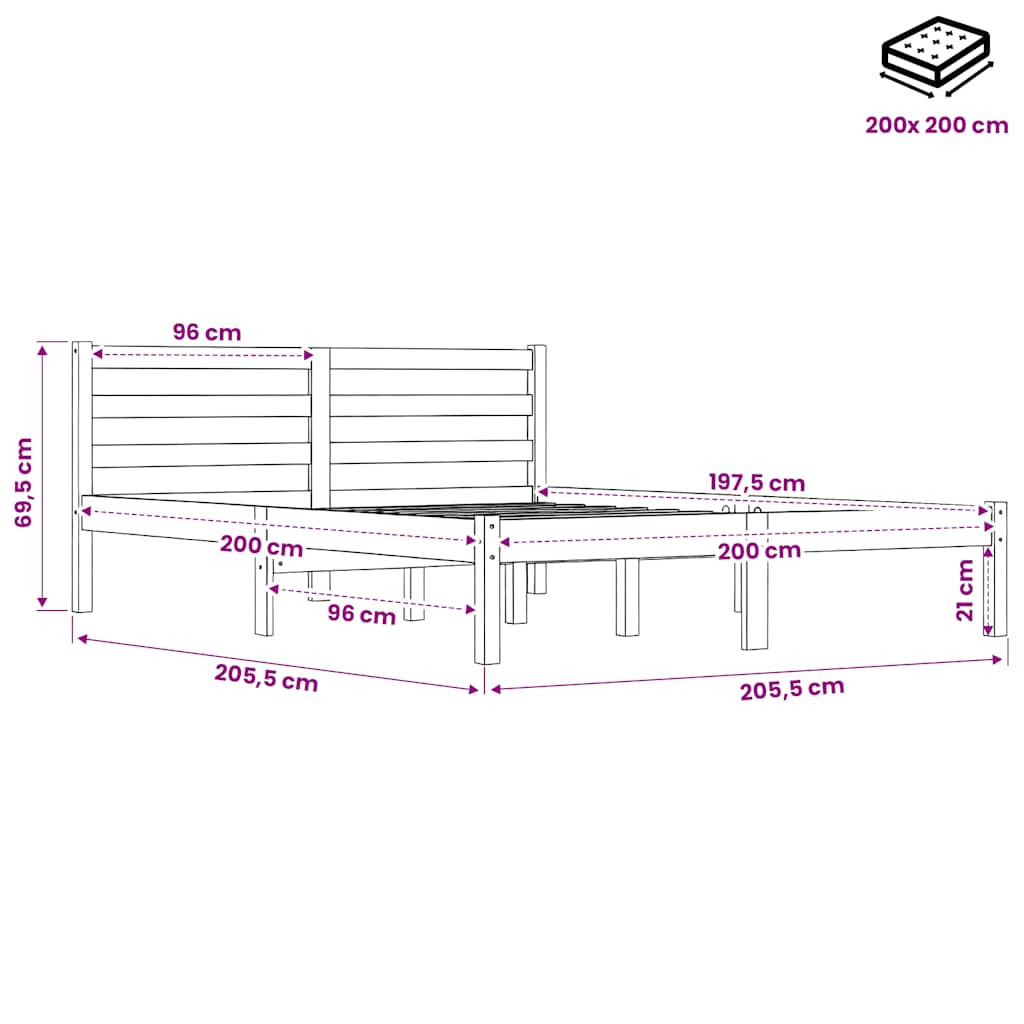 Bed Frame without Mattress Wax Brown 200x200 cm Solid Wood Pine