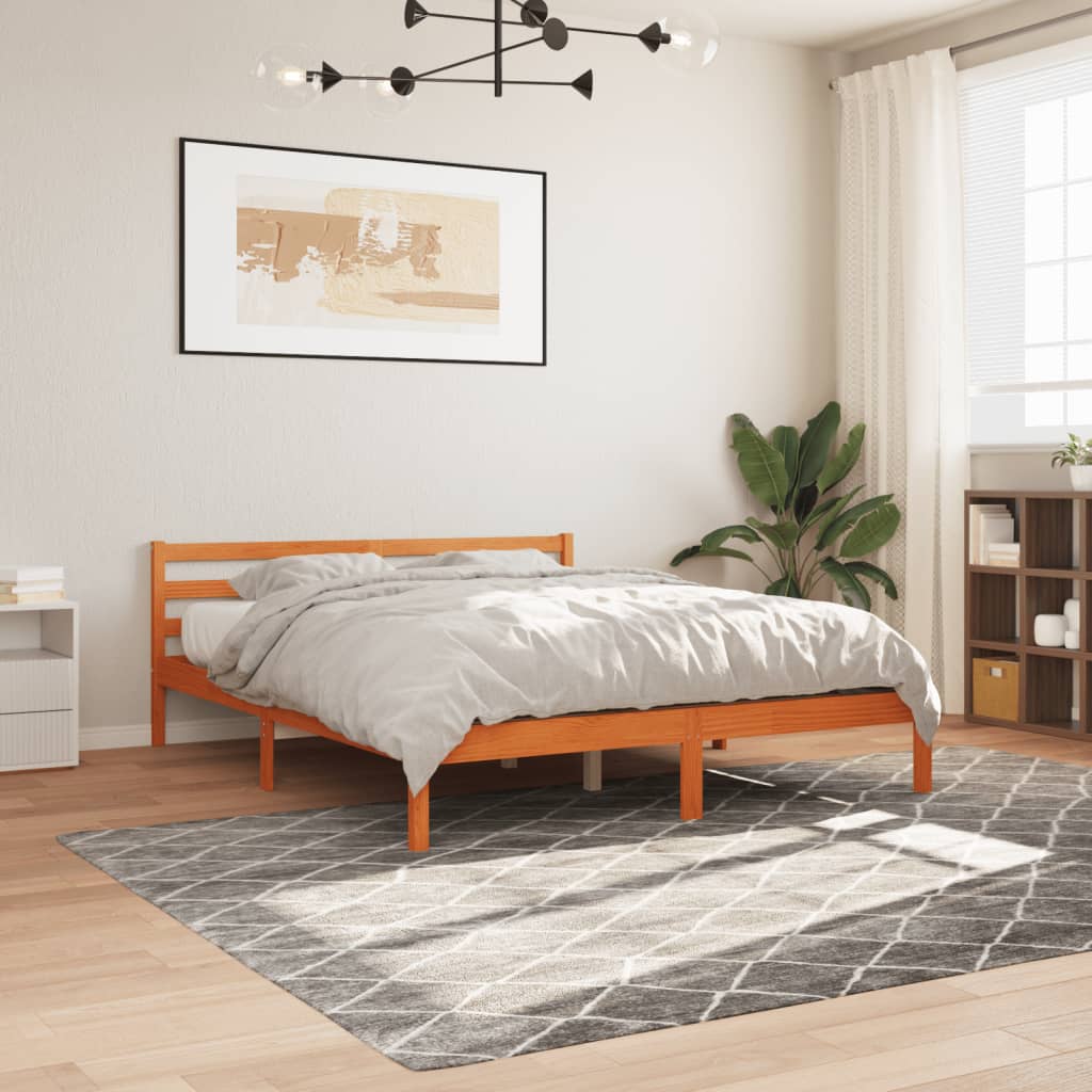 Bed Frame | Wax Brown | Solid Pine Wood, Plywood | Double | Modern