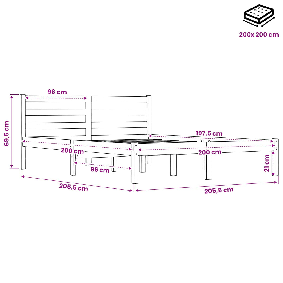 Bed Frame without Mattress Wax Brown 200x200 cm Solid Wood Pine