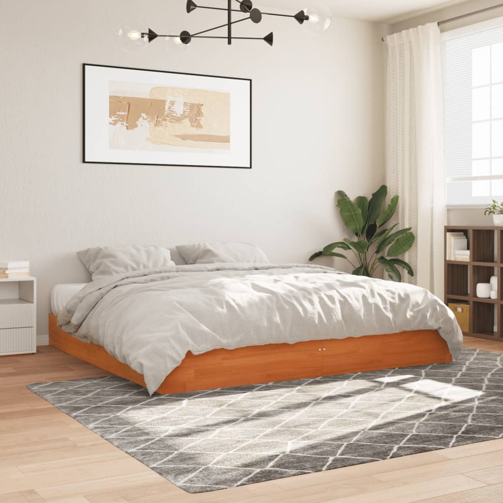 Bed Frame without Mattress Wax Brown 200x200 cm Solid Wood Pine