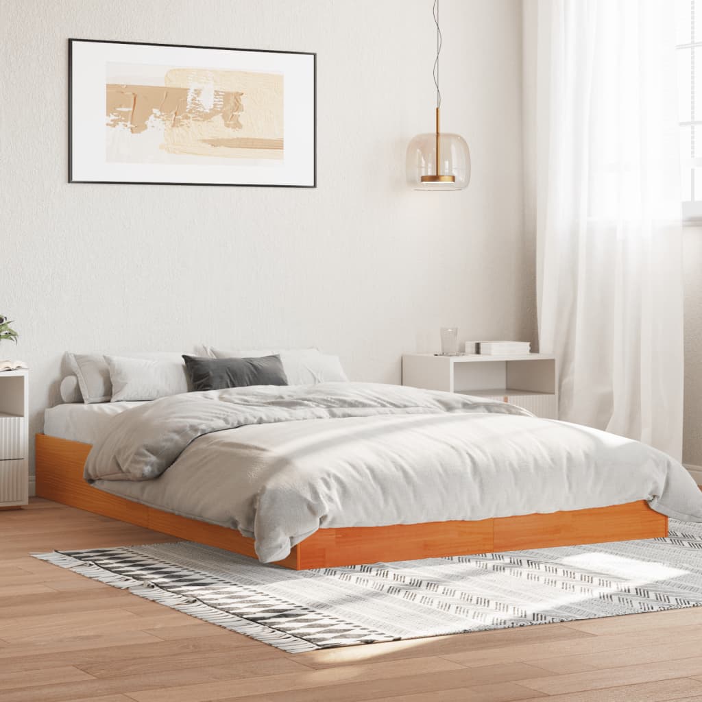 Bed Frame without Mattress Wax Brown 160x200 cm Solid Wood Pine