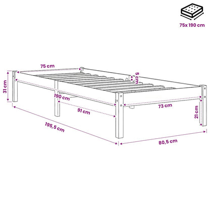 Bed Frame without Mattress Wax Brown 75x190 cm Solid Wood Pine