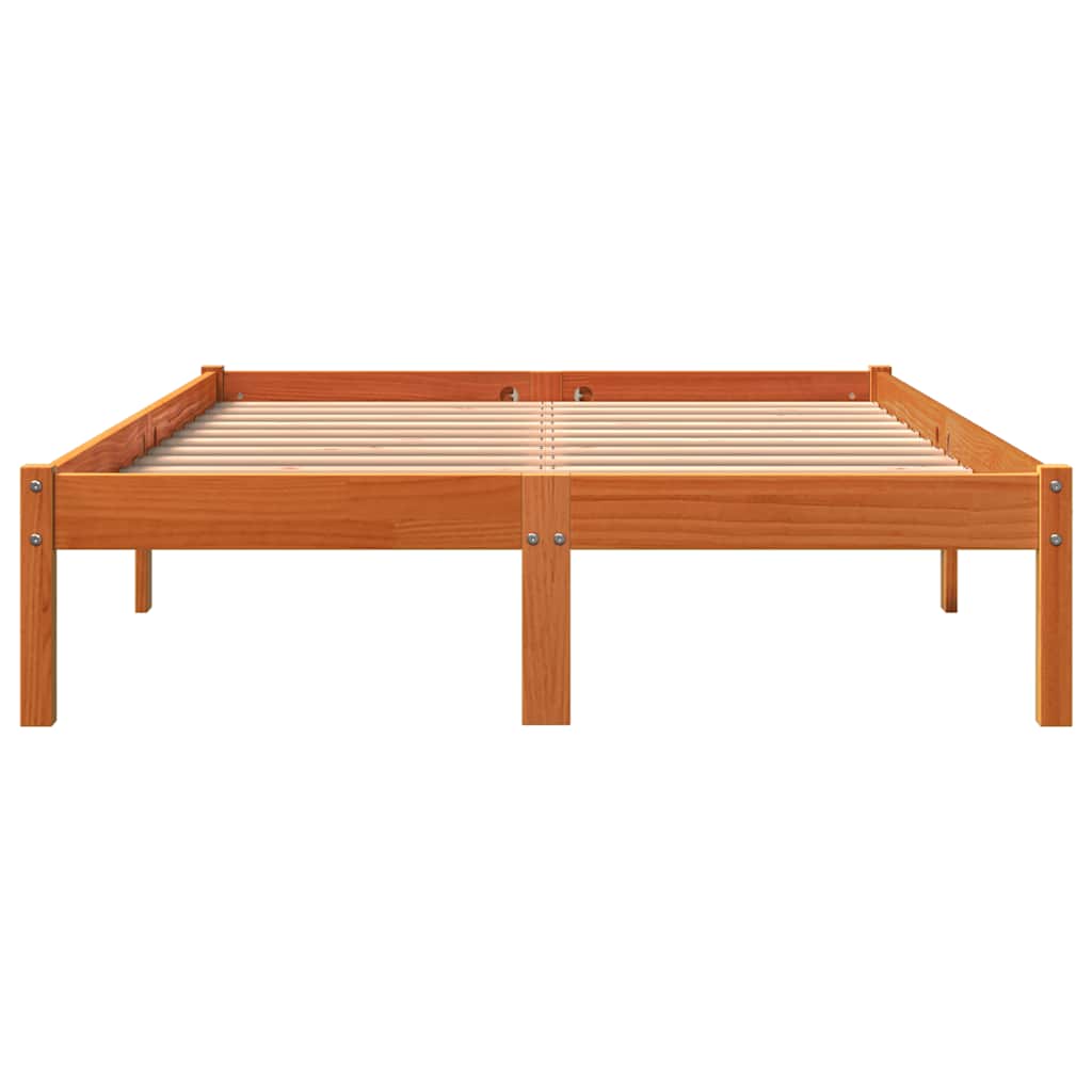 Bed Frame without Mattress Wax Brown 135x190 cm Solid Wood Pine