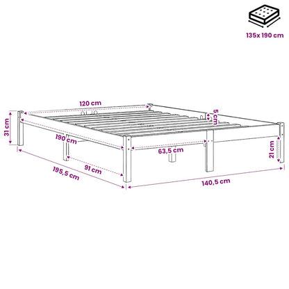 Bed Frame without Mattress Wax Brown 135x190 cm Solid Wood Pine