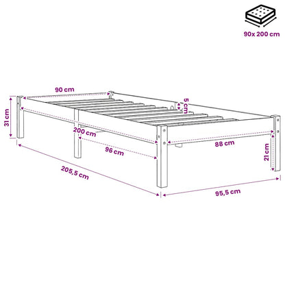 Bed Frame without Mattress Wax Brown 90x200 cm Solid Wood Pine