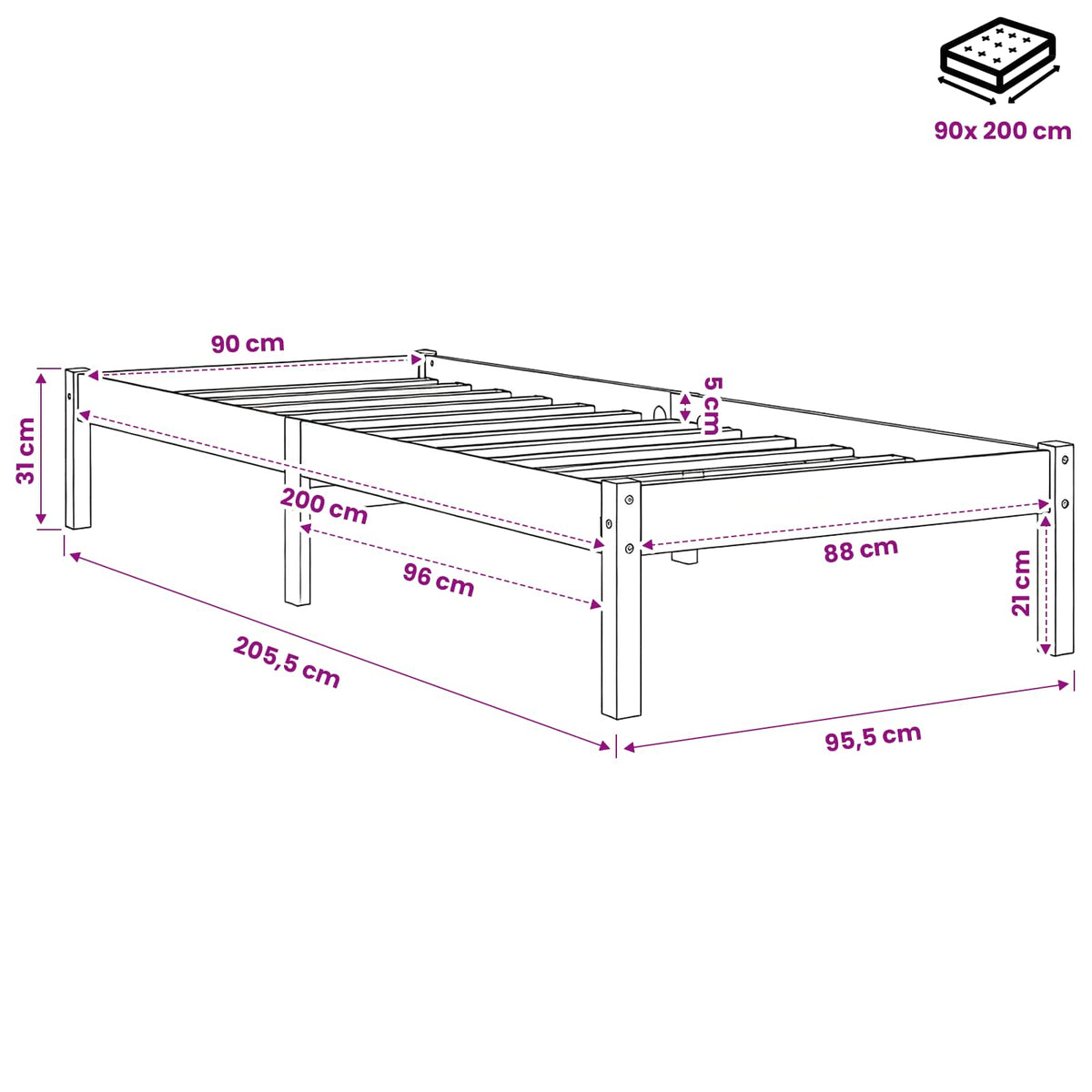 Bed Frame without Mattress Wax Brown 90x200 cm Solid Wood Pine