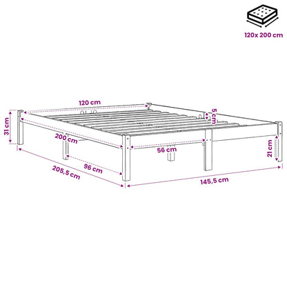 Bed Frame without Mattress Wax Brown 120x200 cm Solid Wood Pine