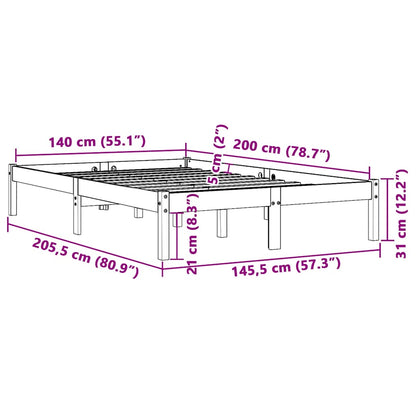 Bed Frame without Mattress Wax Brown 140x200 cm Solid Wood Pine