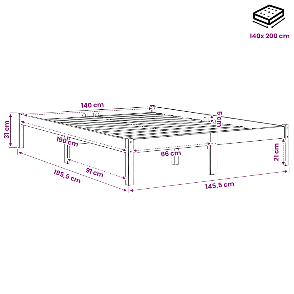 Bed Frame without Mattress Wax Brown 140x200 cm Solid Wood Pine