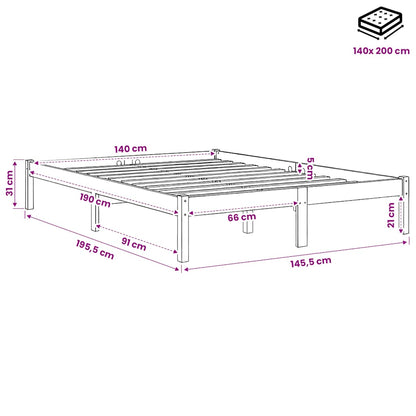 Bed Frame without Mattress Wax Brown 140x200 cm Solid Wood Pine