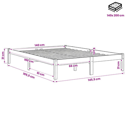 Bed Frame without Mattress Wax Brown 140x200 cm Solid Wood Pine