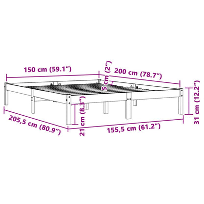 Bed Frame without Mattress Wax Brown 150x200 cm King Size Solid Wood Pine