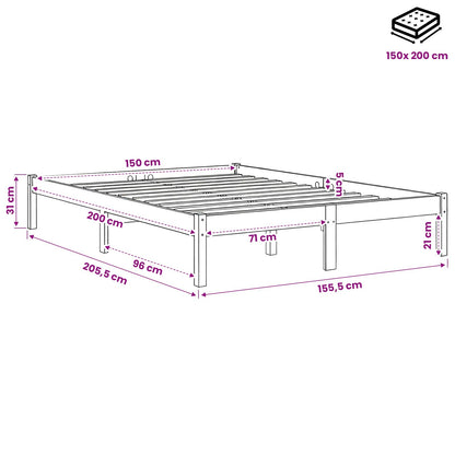 Bed Frame without Mattress Wax Brown 150x200 cm Solid Wood Pine