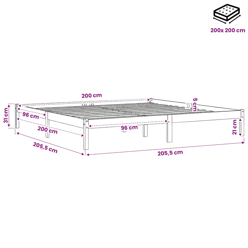 Bed Frame without Mattress Wax Brown 200x200 cm Solid Wood Pine