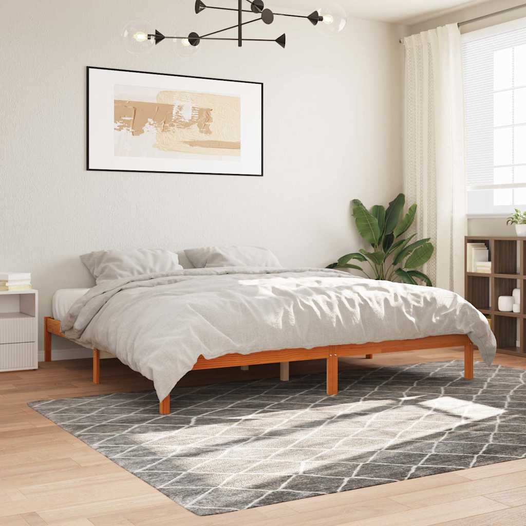 Bed Frame without Mattress Wax Brown 200x200 cm Solid Wood Pine