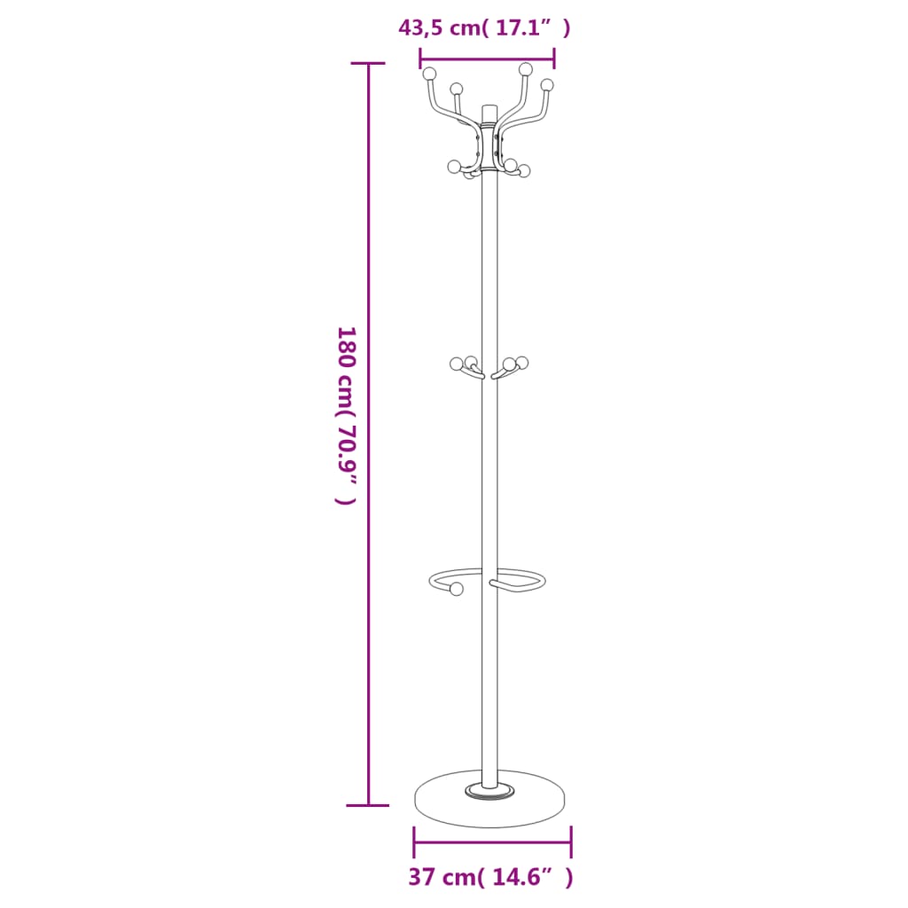 Coat Stand with Umbrella Holder Black 180 cm Powder-coated Iron