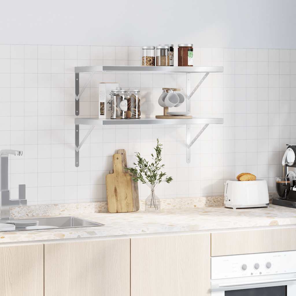 Wall Shelves 2 pcs 75x40 cm Silver Stainless Steel