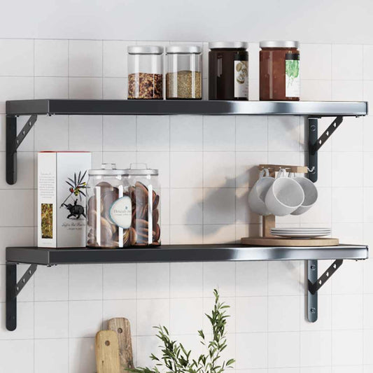 Shelf Brackets 4 pcs 23.5x2.5x15.5 cm Black Stainless Steel