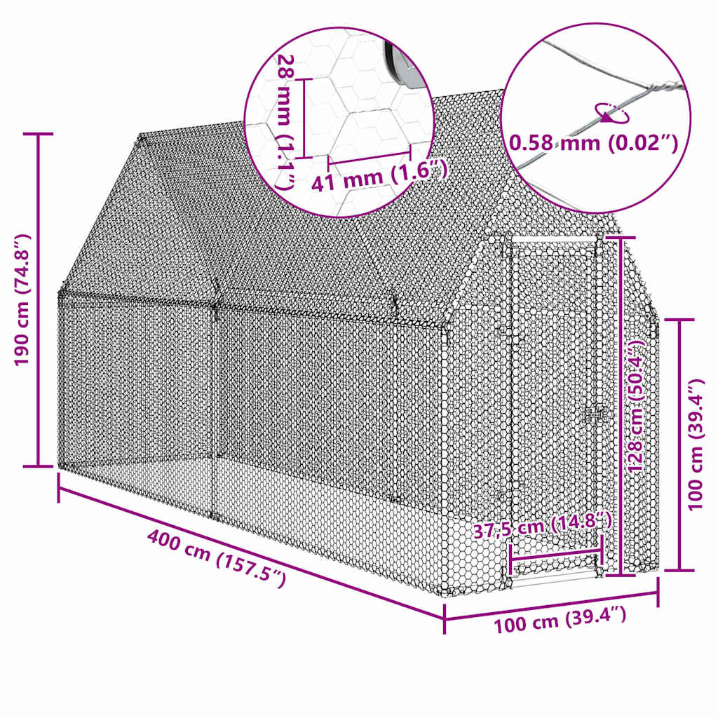 Chicken Cage Silver 100x100x190 cm Galvanised Steel