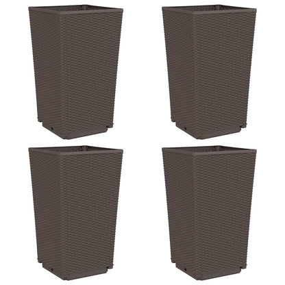 Garden Planters 4 pcs Brown 32,5x32,5x57 cm PP