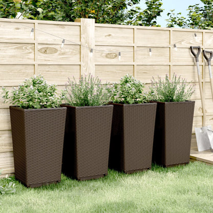 Garden Planters 4 pcs Brown 32,5x32,5x57 cm PP