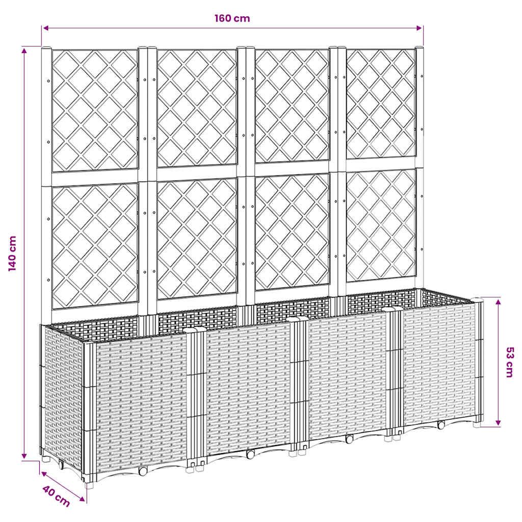 Garden Planter with Trellis Blue Grey 160x40x140 cm PP