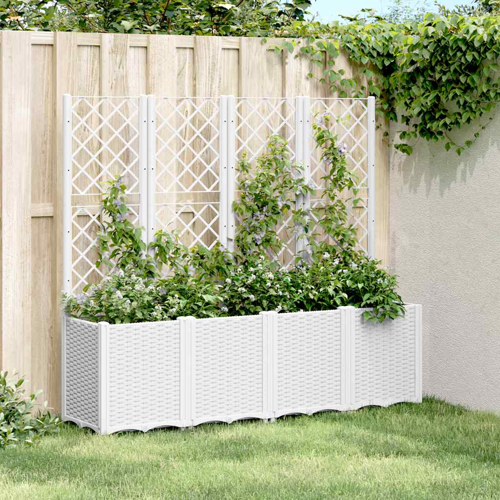 Garden Planter with Trellis White 160x40x140 cm PP