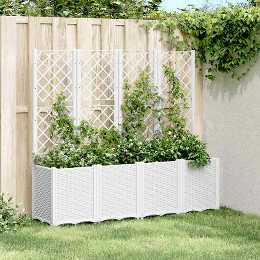 Garden Planter with Trellis White 160x40x140 cm PP