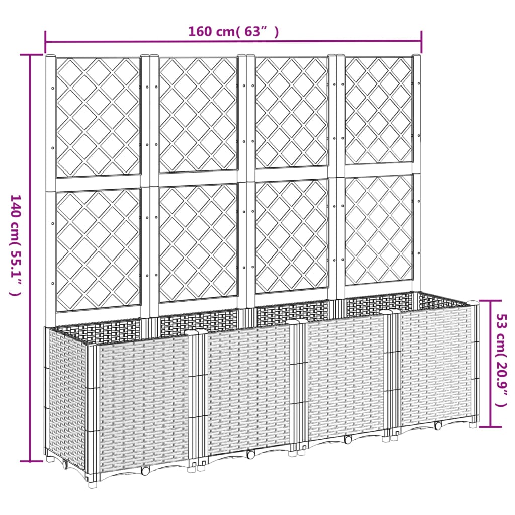 Garden Planter with Trellis Brown 160x40x140 cm PP