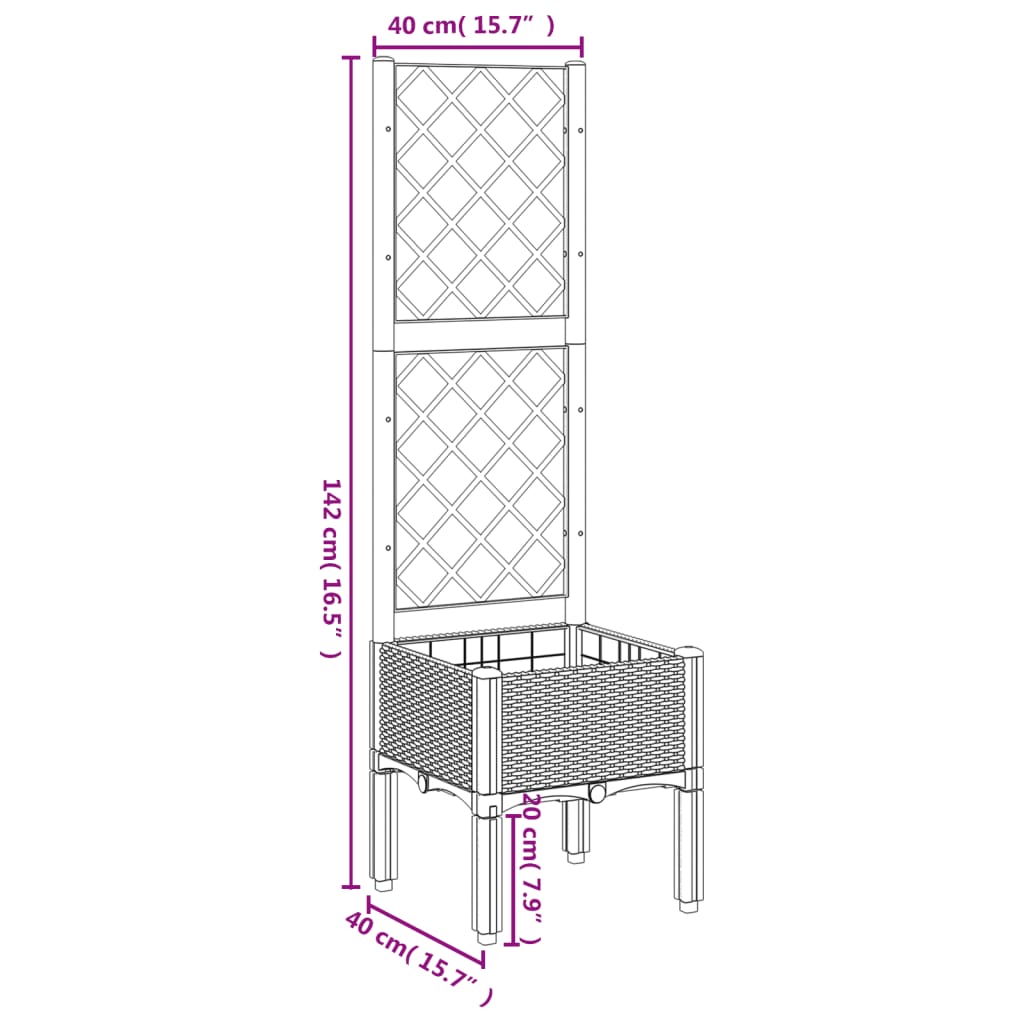 Garden Planter with Trellis Black 40x40x142 cm PP