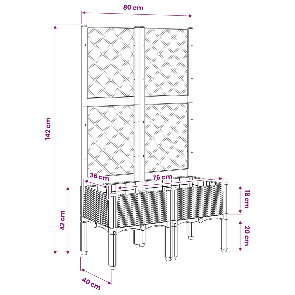 Garden Planter with Trellis Light Grey 80x40x142 cm PP