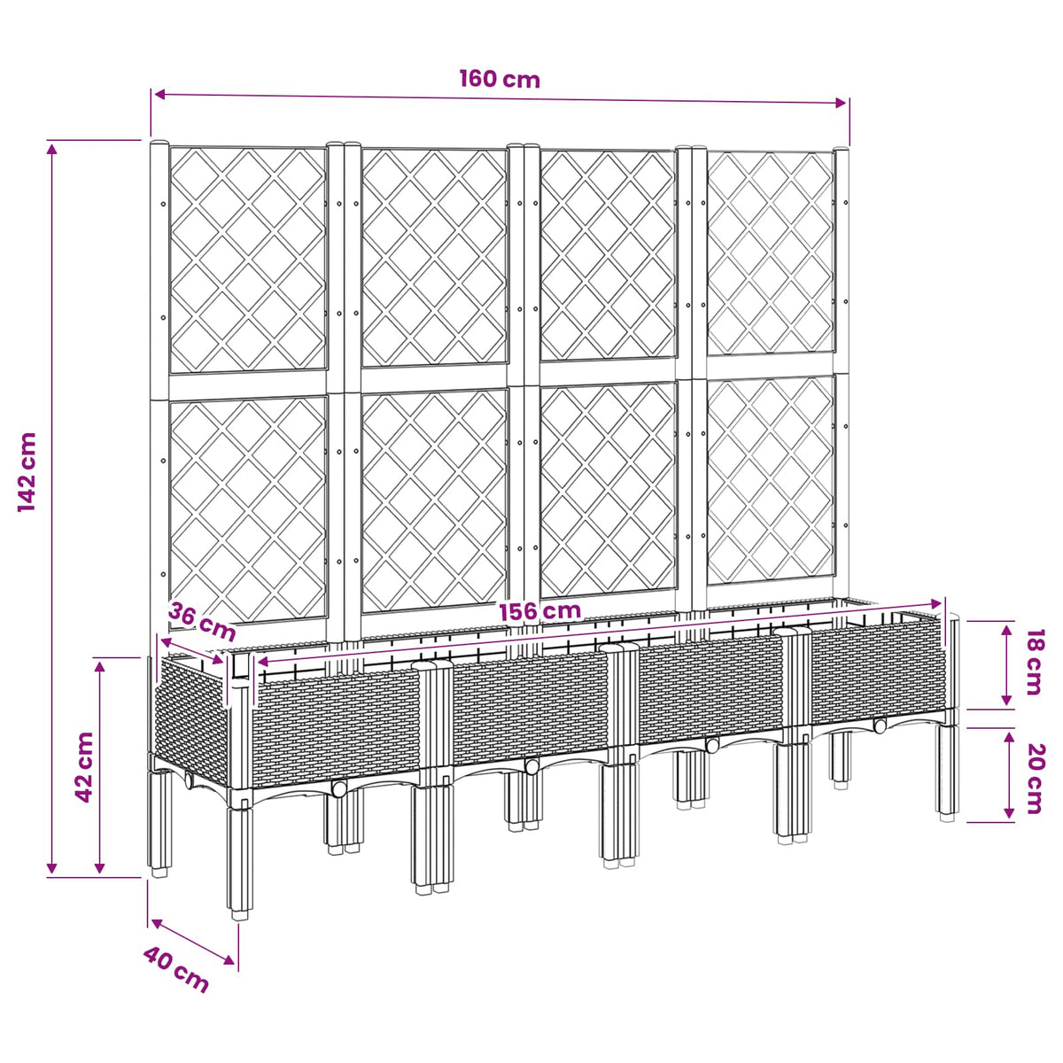 Garden Planter with Trellis Light Grey 160x40x142 cm PP