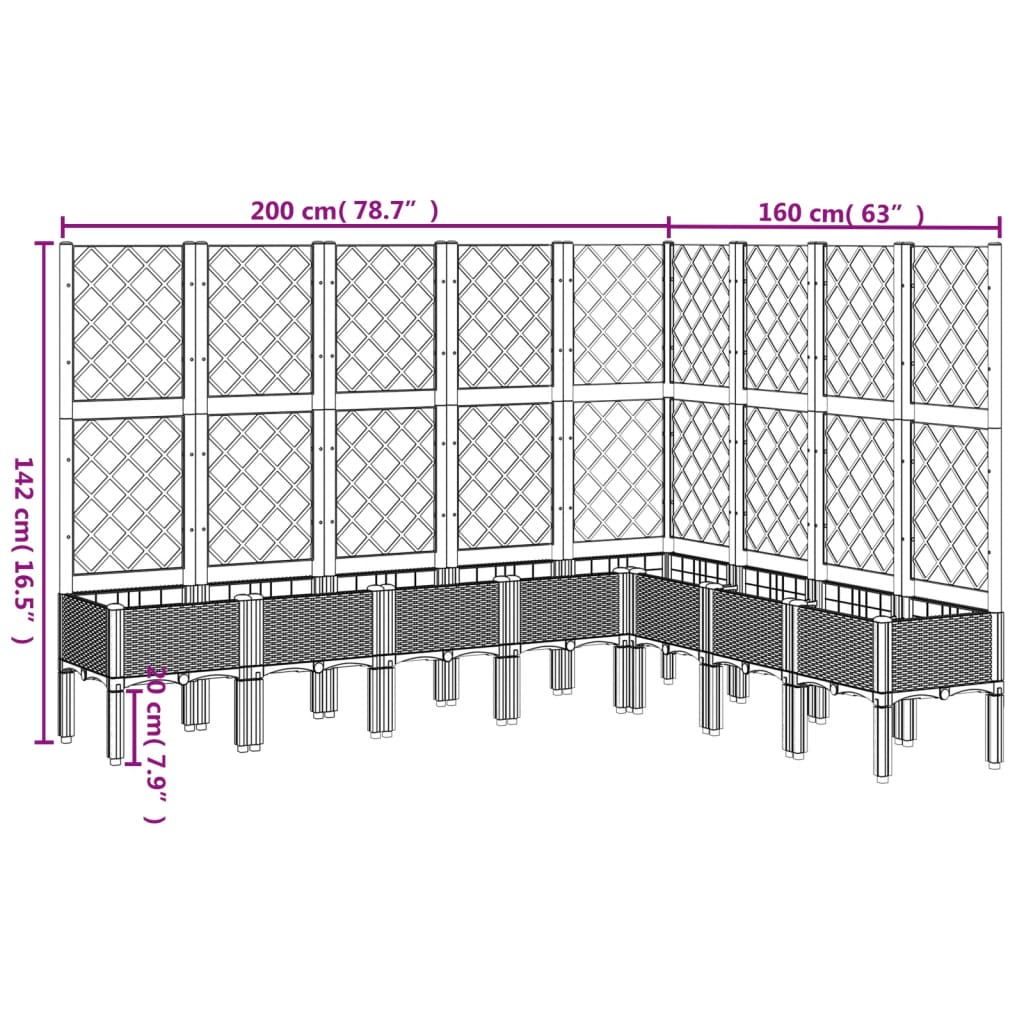 Garden Planter with Trellis Light Grey 200x160x142 cm PP