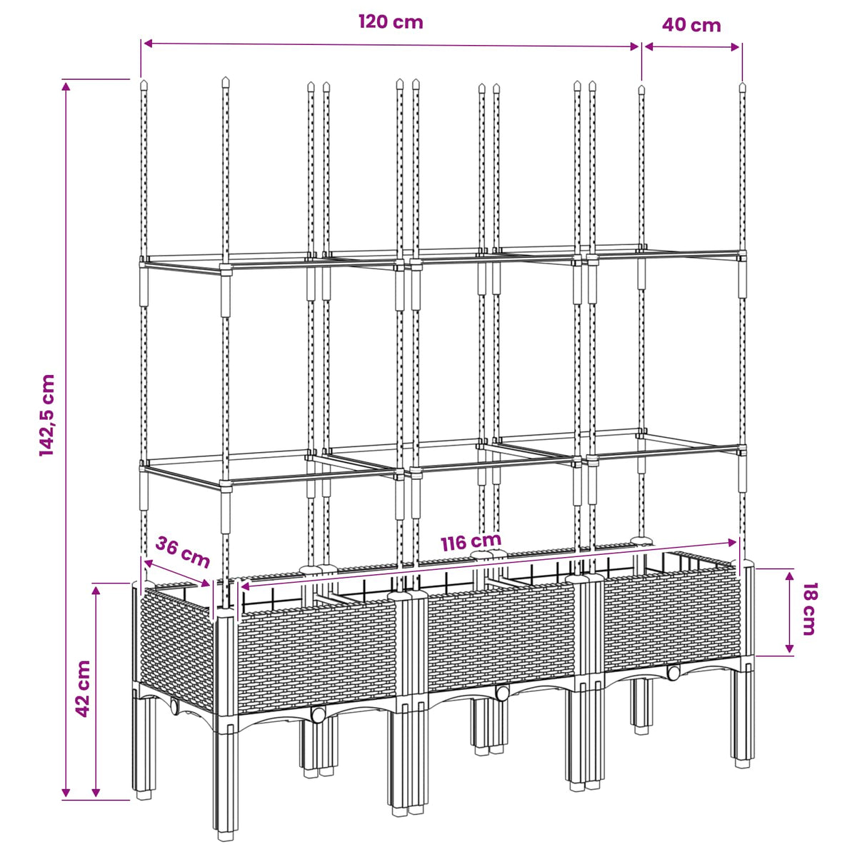 Garden Planter with Trellis Brown 120x40x142,5 cm PP