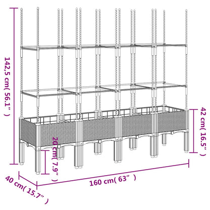 Garden Planter with Trellis Blue Grey 160x40x142,5 cm PP