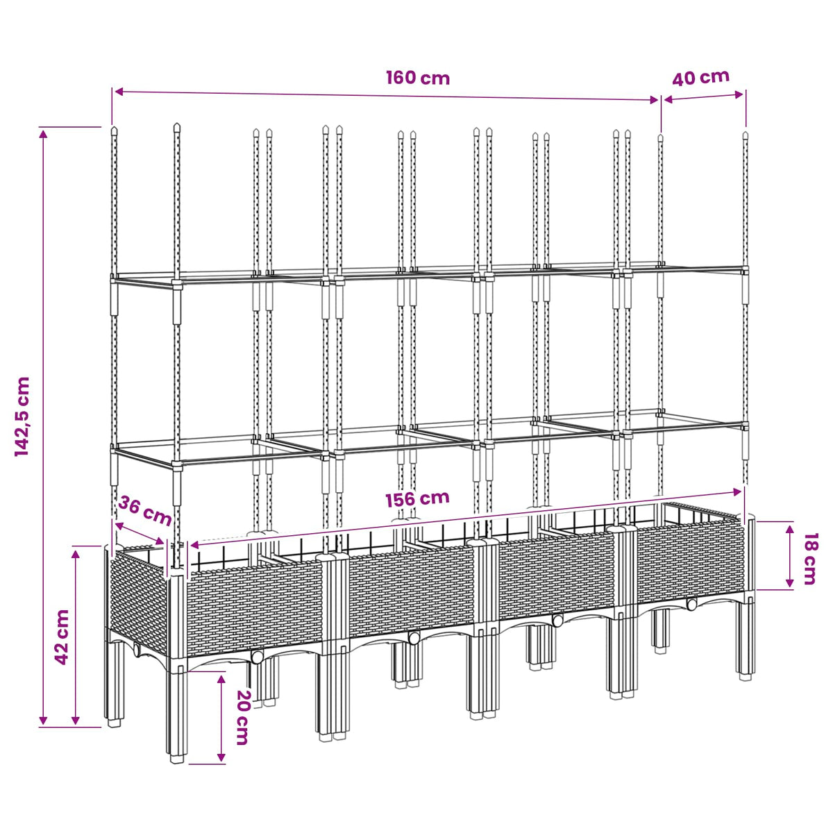 Garden Planter with Trellis Brown 160x40x142,5 cm PP