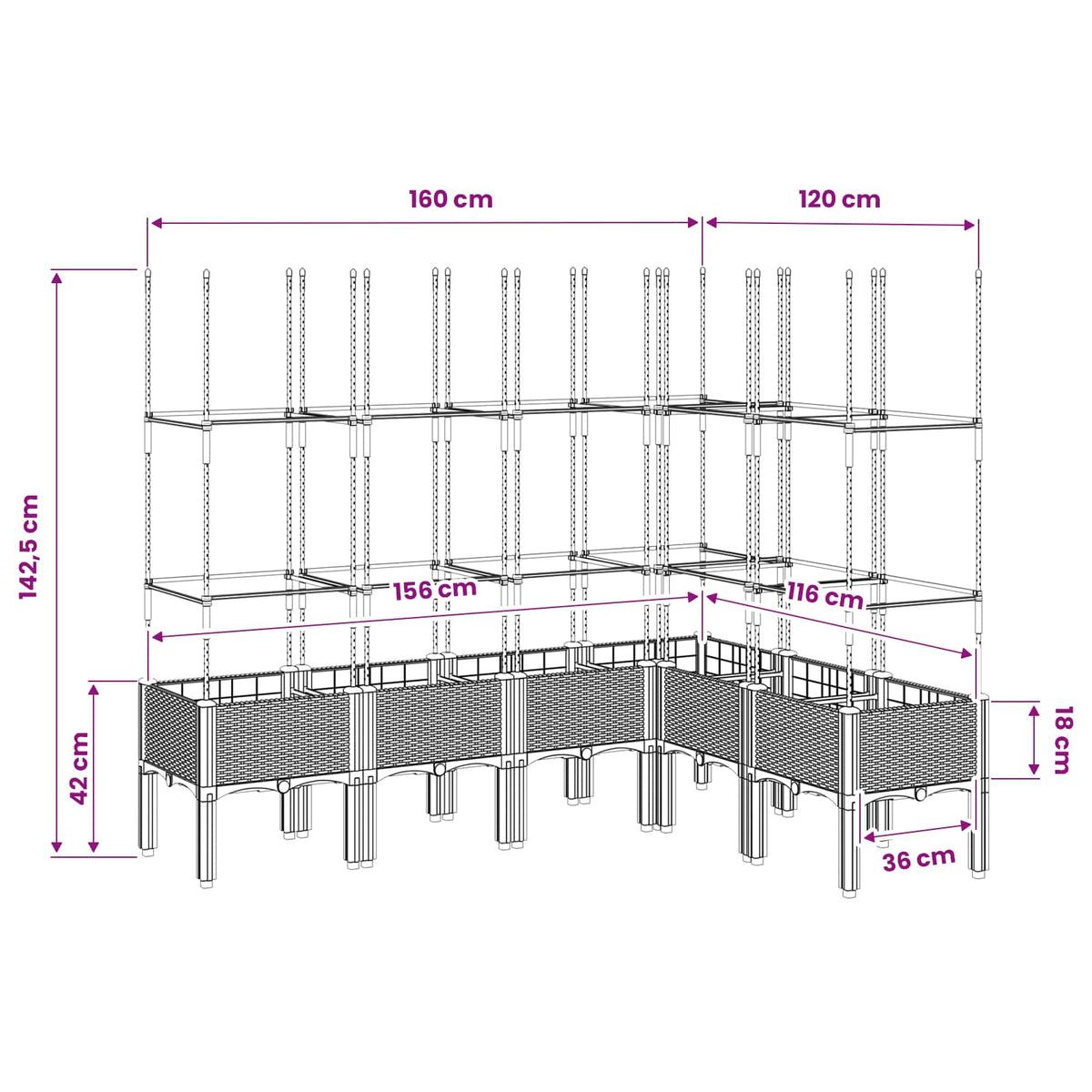 Garden Planter with Trellis Blue Grey 160x120x142,5 cm PP