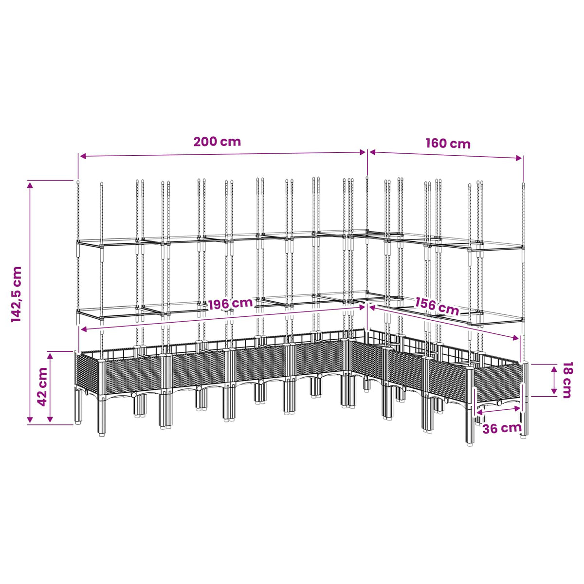 Garden Planter with Trellis Blue Grey 200x160x142,5 cm PP