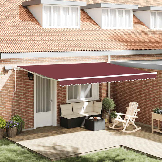 Retractable Awning Burgundy 450 x 300 cm Fabric and Aluminium
