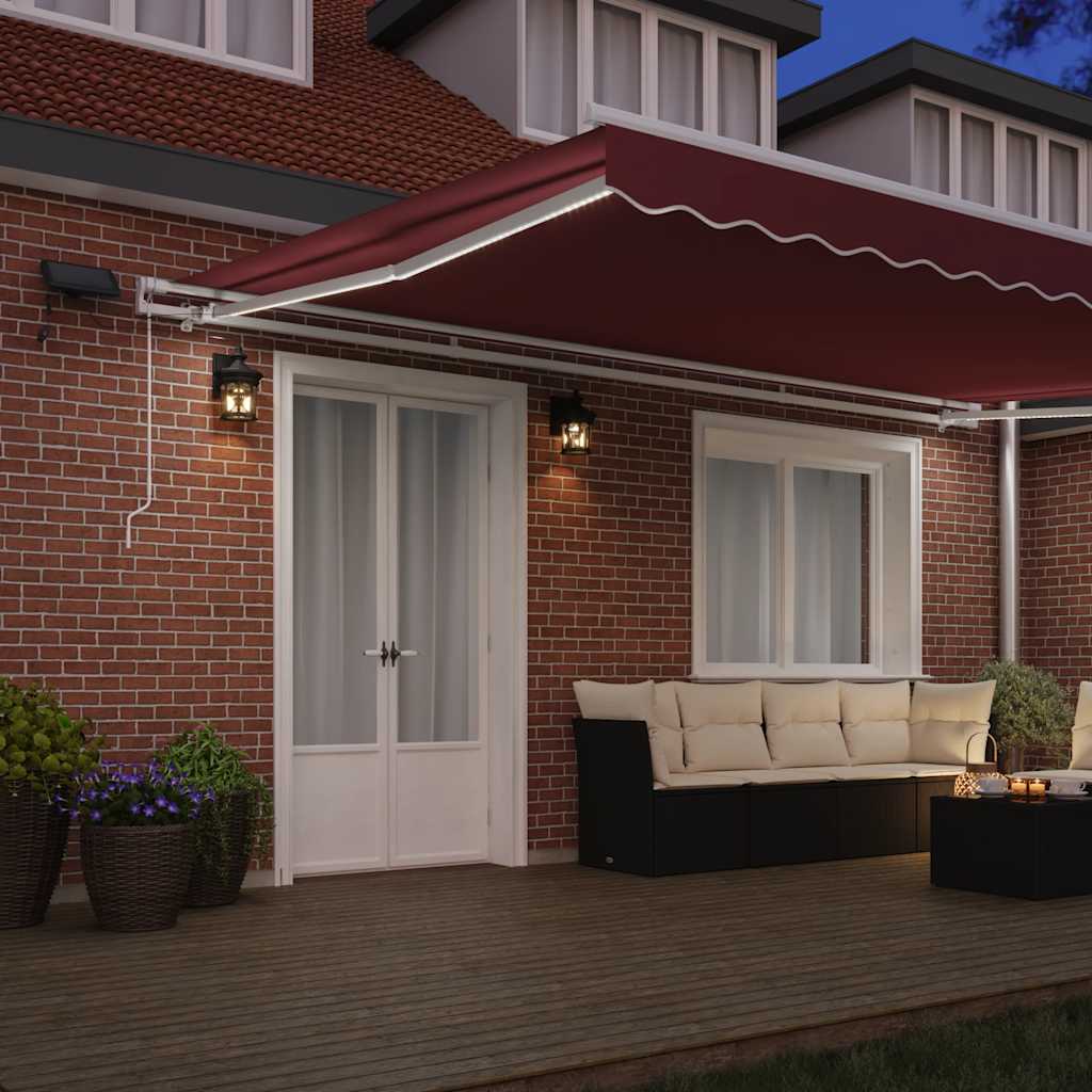 Manual Retractable Awning with LED Burgundy 500x300 cm