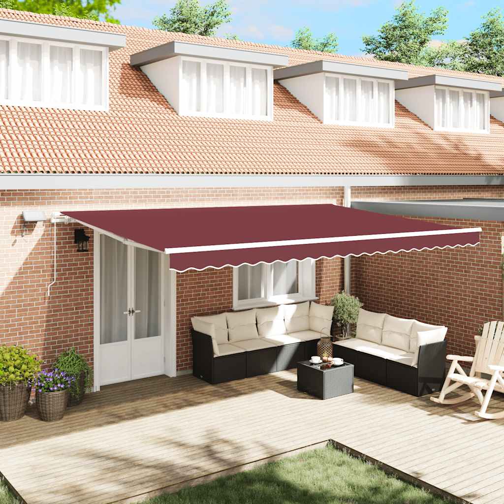 Manual Retractable Awning with LED Burgundy 500x300 cm
