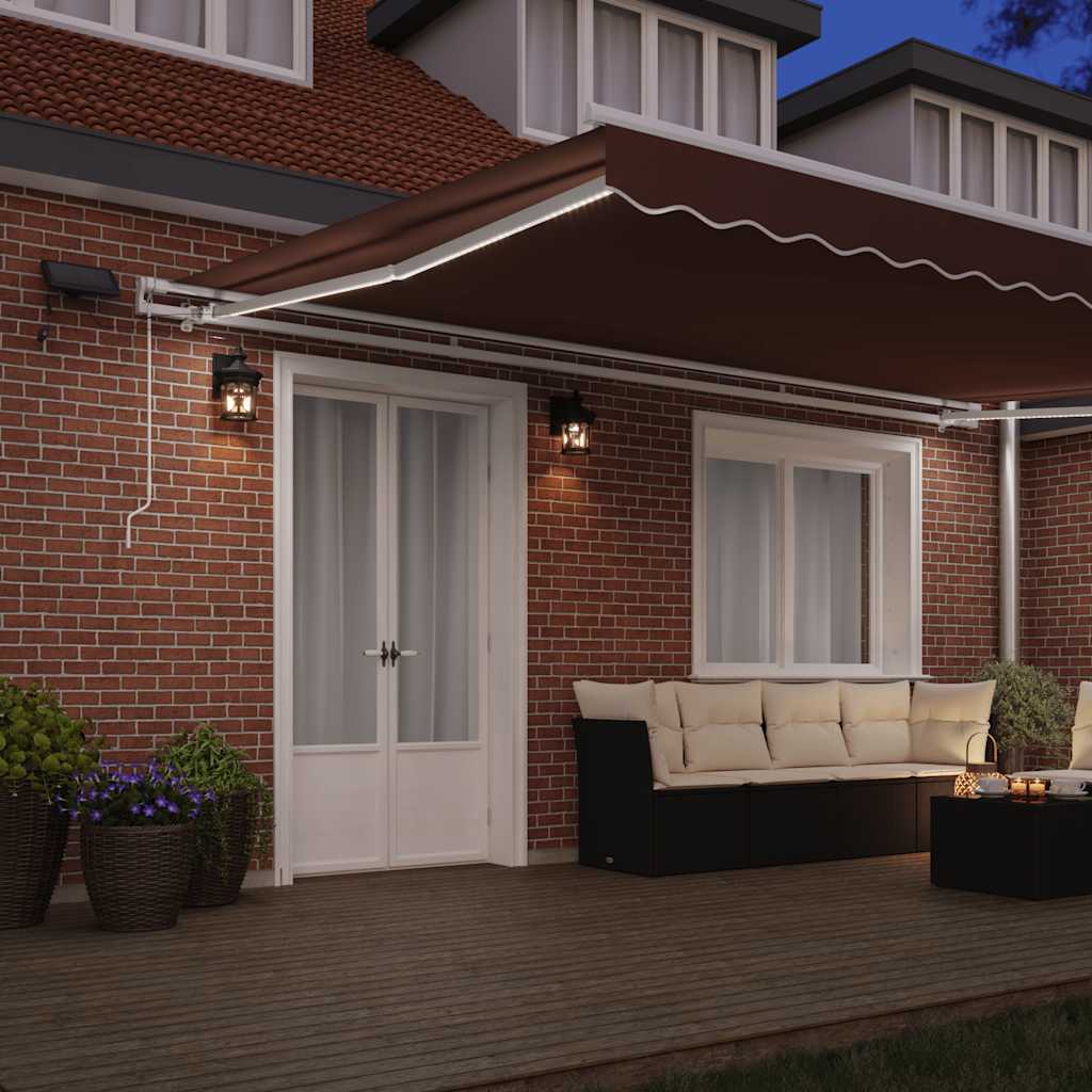 Manual Retractable Awning with LED Brown 500x300 cm