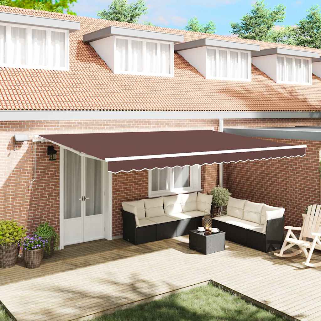 Manual Retractable Awning with LED Brown 500x300 cm