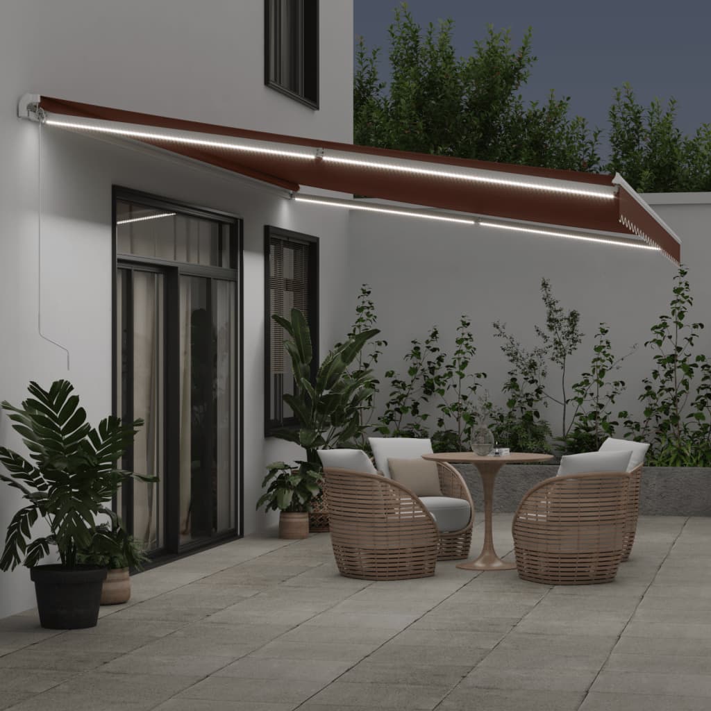 Manual Retractable Awning with LED Brown 600x350 cm