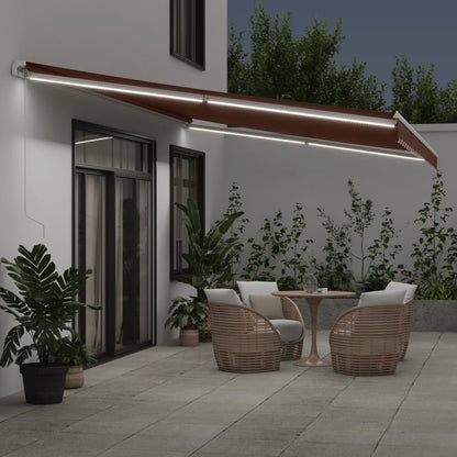 Manual Retractable Awning with LED Brown 600x350 cm