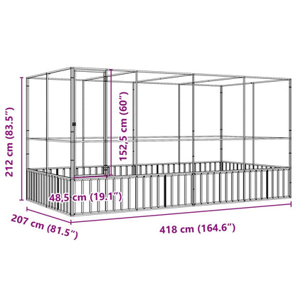 Aviary with Extension Silver 418x207x212 cm Steel