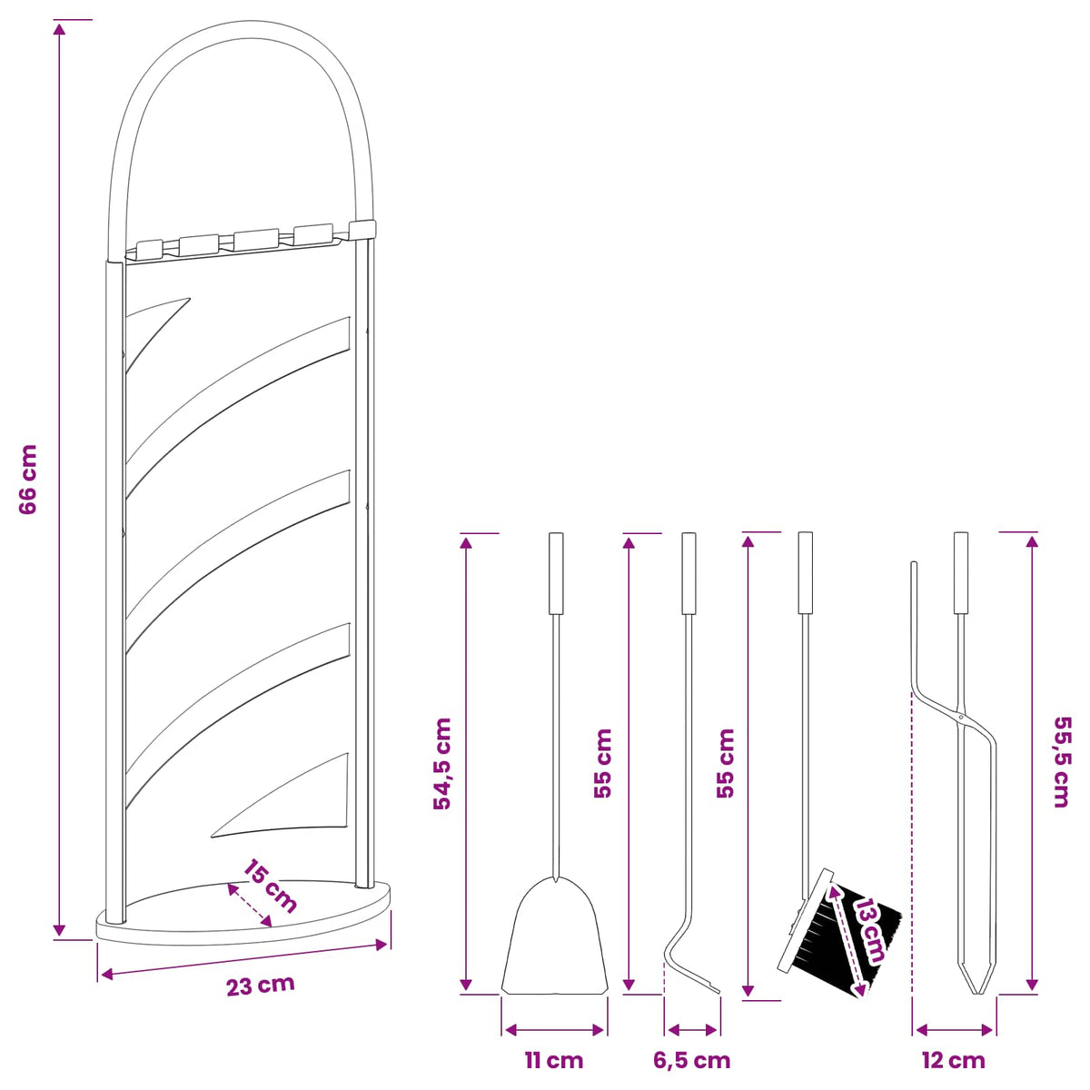 5 Piece Fireplace Tool Set 23x15x66 cm Steel